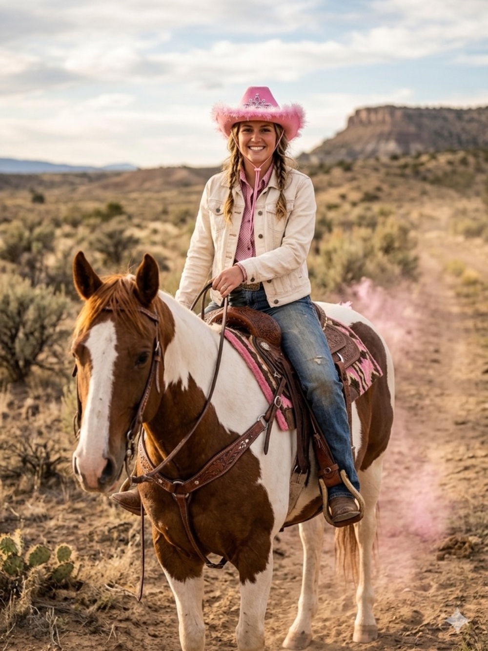 Pink Princess Tiara Cowgirl Hat with Feathers & Lights Western Cowgirl Style